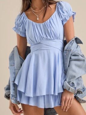 Altar'd State Powder Blue Ruffled Tiered Mini Dress